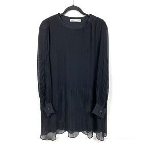 ZARA Pleated Mini Dress Integrated Slip and Sheer Arms Women's Size S (A9)